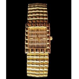Luxe Vintage Joan Rivers Quilted Gold Dress Watch Accordion Glam Statement